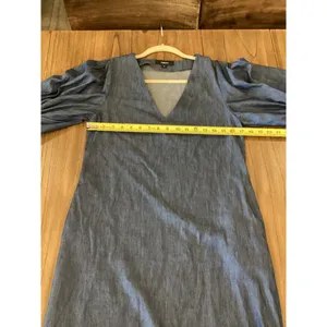 Padova Colombia kaftan denim jean balloon sleeve v neck boho resort Midi dress 6 thumbnail 6