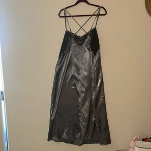Woman Within Black Lace and Gray Satin Chemise thumbnail 7