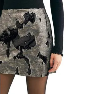 Free People FP One Sequin Mini Skirt Camo/Black Reversible Sequins size 0 thumbnail 2