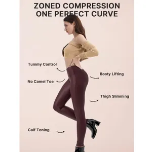 NWT‎ Retro Gong Faux Leather High Rise Leggings Wine Red Large thumbnail 2