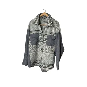 Davi‎ & Dani Womens 1XL Grey Aztec Corduroy Mixed Media Oversized Shacket Jacket thumbnail 3