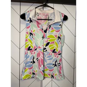 Tommy Bahama Golf Womens Small Tropical Floral Sleeveless Athletic Collared Top thumbnail 2