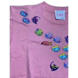 LEARSI Vintage Women's Size Small Single-Stitch Coral Tee w/Embroidered‎ Fish thumbnail 5