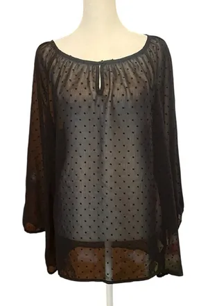Old Navy Black Sheer Polka Dot Blouse thumbnail 1