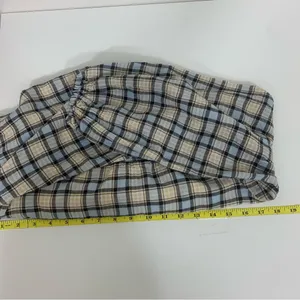 Zara Women's M Blue Cream‎ Plaid Ruched Chic Cottagecore 3/4 Sleeve Blouse thumbnail 6