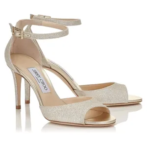 Jimmy Choo Annie 85 Glitter Ankle Strap Open Toe Mid Height Sandal Heels Formal thumbnail 2
