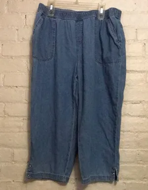 Emily Daniels S 100% Cotton Blue Lightweight Denim Pocket Elastic Waist Capris thumbnail 1
