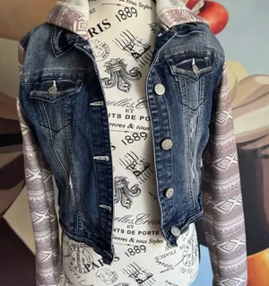 Wallflower aztec western bohemian hoodie jean jacket thumbnail 1