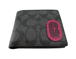 Coach Signature C Bifold Wallet Charcoal Pink Coated Canvas thumbnail 1