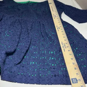 Lilly Pulitzer Navy Blue Green Lace Fit Flare Dress 3/4 Sleeve Keyhole Back 6 thumbnail 8