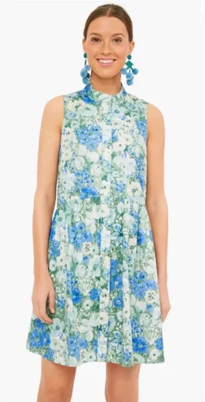 Tuckernuck Jardin De Fleurs Royal Shirt Dress Blue Floral Sleeveless Medium M thumbnail 1