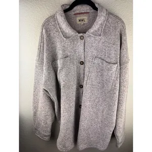 Madewell MWL (Re)sourced Sweater Fleece Shirt-Jacket Shacket Oversized XL‎ Gray thumbnail 4