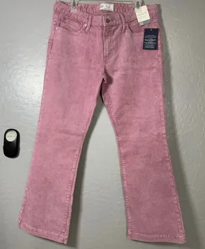 NWT Gap Pink Corduroy Long & Lean Low Rise Jeans 32/14 S Flare Bootcut 815696 thumbnail 1