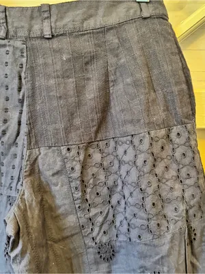 Zara Womans Wide Leg Pants Eyelet Embroidered Size XS Navy‎ Blue Boho Cotton thumbnail 4