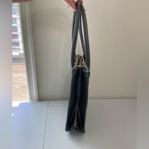 Tahari blue‎ gray silver hardware metallic deep pocket shoulder tote purse bag thumbnail 4