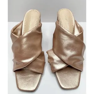 Adrienne Vittadini Gold‎ Twist Block Heel Mules Slides Rose Gold Size 6 thumbnail 5