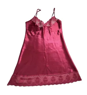 VTG Halston Pink Satin & Lace Chemise Nightgown Women's Medium Babydoll thumbnail 1