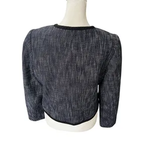 Hobbs London Navy Tweed Boucle Collarless Cropped Jacket Blazer US 8 thumbnail 5