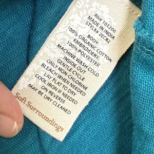 Soft Surroundings Love Embroidered Organic Cotton Tee Short Sleeve Teal L‎ NWOT thumbnail 5
