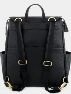 Freshly Picked Black Faux Leather Diaper Backpack with Gold Hardware Larger Size thumbnail 3