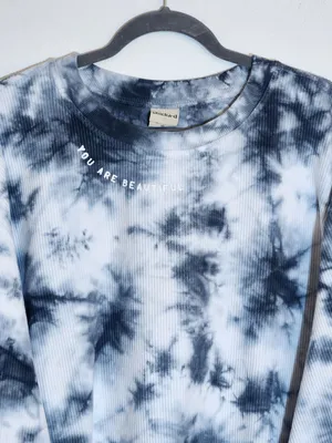 Chicka-D Gray and White Tie Dye You Are Beautiful Oversized Pullover Size XL thumbnail 2