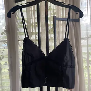 NWT Zara Lace Poplin Cami Tank Crop Top Shirt Black Size Large thumbnail 4