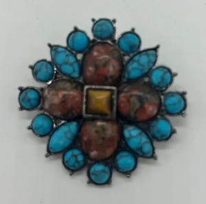Faux‎ Turquoise & Sunstone Brooch Pin thumbnail 1