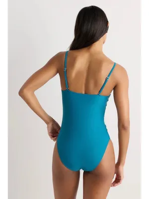 New Quince Italian Cami One Piece Womens Swimsuit Lagoon Teal Blue Size Medium thumbnail 2