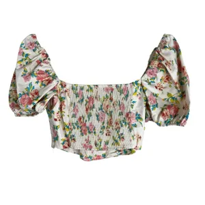 Zara Blouse Womens S White Floral Cropped Puff Sleeve Cottagecore Milkmaid thumbnail 4