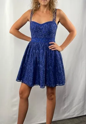 A. Drea Sweatheart Neckline Racerback Lace Mini Dress in Blue‎ Size Small thumbnail 1