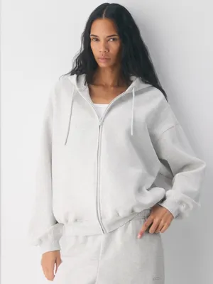 Aritzia Cozy Sweatfleece Mega Zip Hoodie Heather Cloud White thumbnail 1