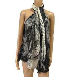 Source Unknown Rayon Scarf Wrap Sarong Black Metallic Gold Cream 22 x 72 Inches thumbnail 2