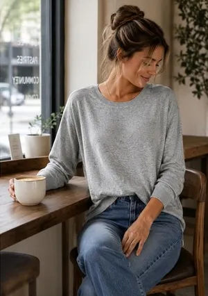 REPEAT Easy Knit Gray Cotton Viscose‎ Crewneck Relaxed Sweater Size 38 S thumbnail 1