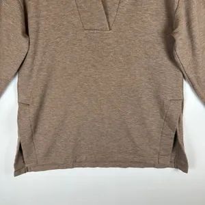 Haven Well Within Brown Johnny Collar V-Neck Pullover Sweatshirt Pockets Small thumbnail 7