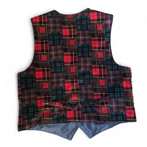 Vintage Granny Cottage core Tapestry Snowman Plaid Tartan Tie Back Christmas Vest Jacket Sleeveless All Over Pring #Grandmacore #festive #retro #preppy #Whimsy Measurement in pics thumbnail 2