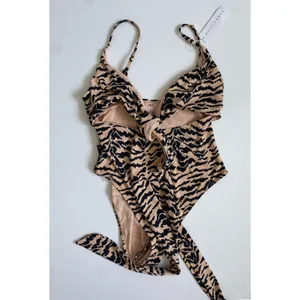 Baltic Born Cyprus One Piece‎ Swimsuit Animal Stripe Tan Black Cutout S0437B M thumbnail 2