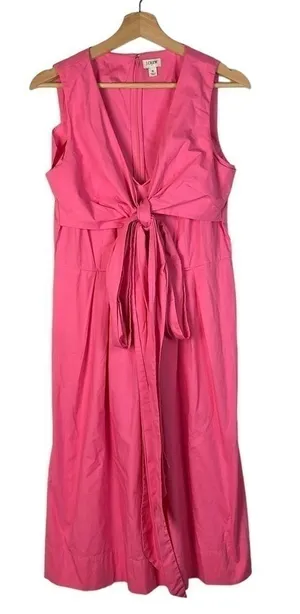 J. Crew Hot Pink Tie Front Sleeveless Cotton Midi Dress‎ 6 thumbnail 1
