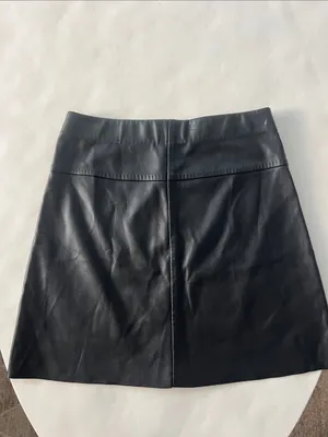 MAX STUDIO Black Faux Leather Mini Skirt A Line Soft Pull On XS $118 thumbnail 3