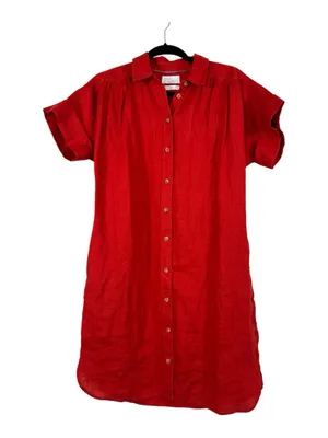 J Crew Orange Linen Short Sleeve Button Down Shirt Dress Womens XS Casual Mini thumbnail 1