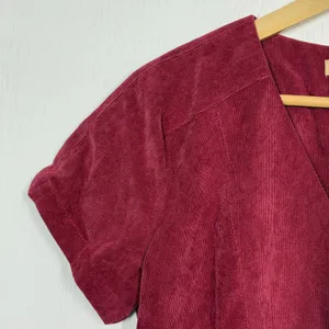 Hope &‎ Harlow Corduroy Mini Dress Womens Sz 6 Red V-Neck Front Zip Short Sleeve thumbnail 7