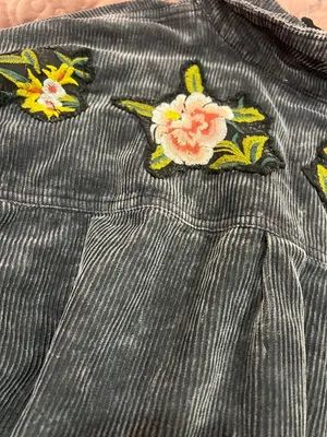 Tribal Jeans Charcoal Corduroy Shirt Jacket with Embroidered Flowers thumbnail 3
