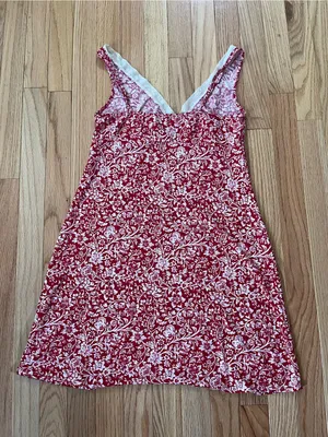 Red White Floral Print Slip Mini Dress XS Nightgown Feminine Romantic Cottage thumbnail 7