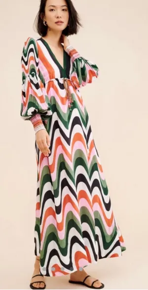 Farm Rio Wave Gradient Maxi Dress Women's Size S (17” PTP) BOHO NWT thumbnail 1