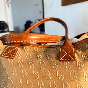 Dooney & Bourke DB Signature Tan Weekender Canvas Tote with Leather Trim thumbnail 9