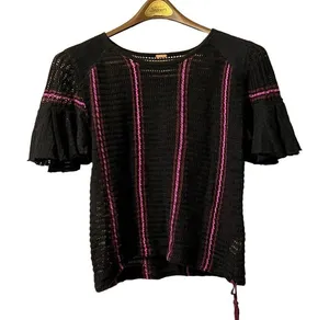 Free People Beach Black Crochet Open Knit‎ Tunic Top Size Measured Boho Cottage thumbnail 1