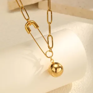 Gold-Tone Safety Pin Ball Pendant Necklace thumbnail 4