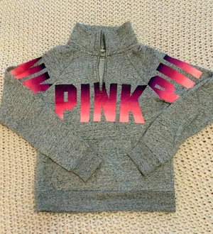 Victoria's Secret PINK Quarter Zip Sweatshirt Size XS Grey thumbnail 1