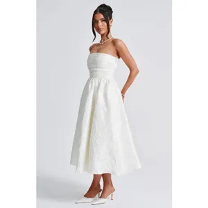 NWT Babyboo Saoirse Ivory Floral Jacquard Strapless Fit & Flare Midi Dress Sz S thumbnail 6