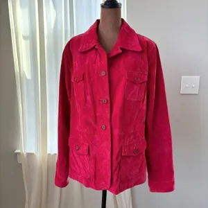 Y2K Vintage Suede Chore Jacket Deep Cherry Red Leather Coat Boho Western Utility thumbnail 12