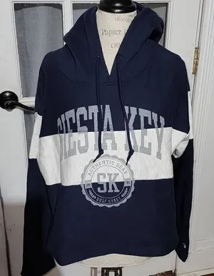 NWT‎ Champion Reverse Weave Womens Navy White Siesta Key Crop Hoodie Large thumbnail 1